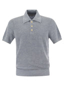 Brunello Cucinelli Linen And Cotton Half Rib Knit Polo Shirt With Contrasting Detailing