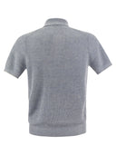 Brunello Cucinelli Linen And Cotton Half Rib Knit Polo Shirt With Contrasting Detailing
