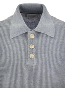 Brunello Cucinelli Linen And Cotton Half Rib Knit Polo Shirt With Contrasting Detailing