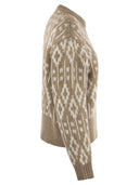 Brunello Cucinelli Dazzling Vintage Jacquard Cashmere Sweater Feather