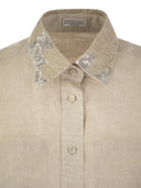 Brunello Cucinelli Linen Linen Shirt With Dazzling Magnolia Collar