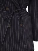 Brunello Cucinelli Sparkling Stripe Cotton Gauze Jacket With Belt And Necklace