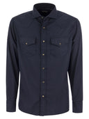 Brunello Cucinelli Garment Dyed Twill Easy Fit Shirt With Press Studs