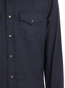 Brunello Cucinelli Garment Dyed Twill Easy Fit Shirt With Press Studs