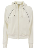 Brunello Cucinelli Smooth Cotton Fleece Hooded Topwear With Shiny Piping