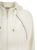 Brunello Cucinelli Smooth Cotton Fleece Hooded Topwear With Shiny Piping