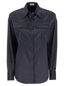 Brunello Cucinelli Stretch Silk Satin Shirt With Shiny Pockets