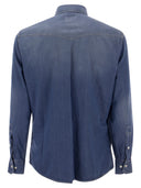 Brunello Cucinelli Easy Fit Shirt In Light Denim With Press Studs