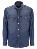 Brunello Cucinelli Easy Fit Shirt In Light Denim With Press Studs