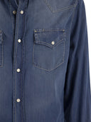 Brunello Cucinelli Easy Fit Shirt In Light Denim With Press Studs