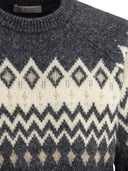 Brunello Cucinelli Icelandic Jacquard Buttoned Sweater In Alpaca, Cotton And Wool