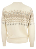 Brunello Cucinelli Icelandic Jacquard Buttoned Sweater In Alpaca, Cotton And Wool
