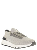 Brunello Cucinelli Runners In Cotton Knit And Semi Glossy Calf Leather