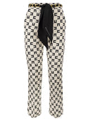 بنطلون من الكريب المطاطي بطبعة شعار Elisabetta Franchi مع حزام فولارد