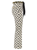 بنطلون من الكريب المطاطي بطبعة شعار Elisabetta Franchi مع حزام فولارد