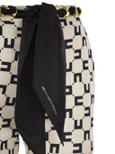 بنطلون من الكريب المطاطي بطبعة شعار Elisabetta Franchi مع حزام فولارد