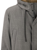 Peserico Long Down Jacket In Soft Technical Pure Wool Flannel