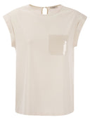 Peserico Top in Precious Silk Crepe de Chine con bordados acuosos