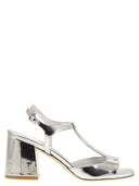 Stuart Weitzman Flareblock Mirrored Leather T Sandal