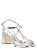 Stuart Weitzman Flareblock Mirrored Leather T Sandal