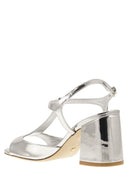 Stuart Weitzman Flareblock Mirrored Leather T Sandal