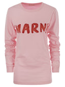 Marni Long Sleeved Cotton T Shirt With Marni Lettering
