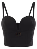 Elisabetta Franchi Stretch Crepe Bustier Top With Enamelled Logo Plaque