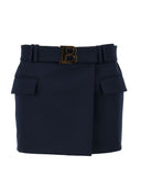 Balmain Short Blue Wool Low Rise Skirt