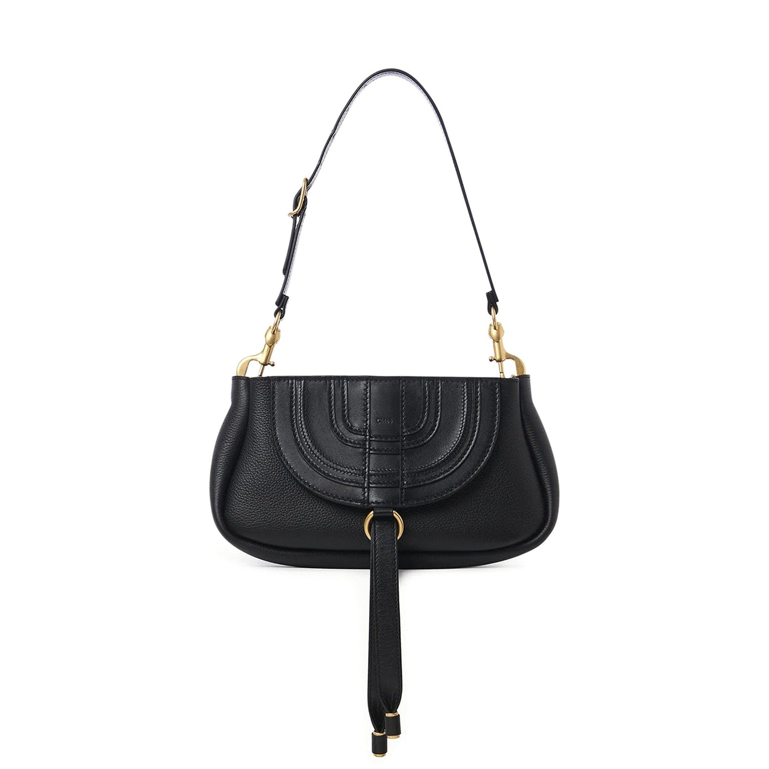 Chloe Leather Medium Marcie Saddle Bag Black