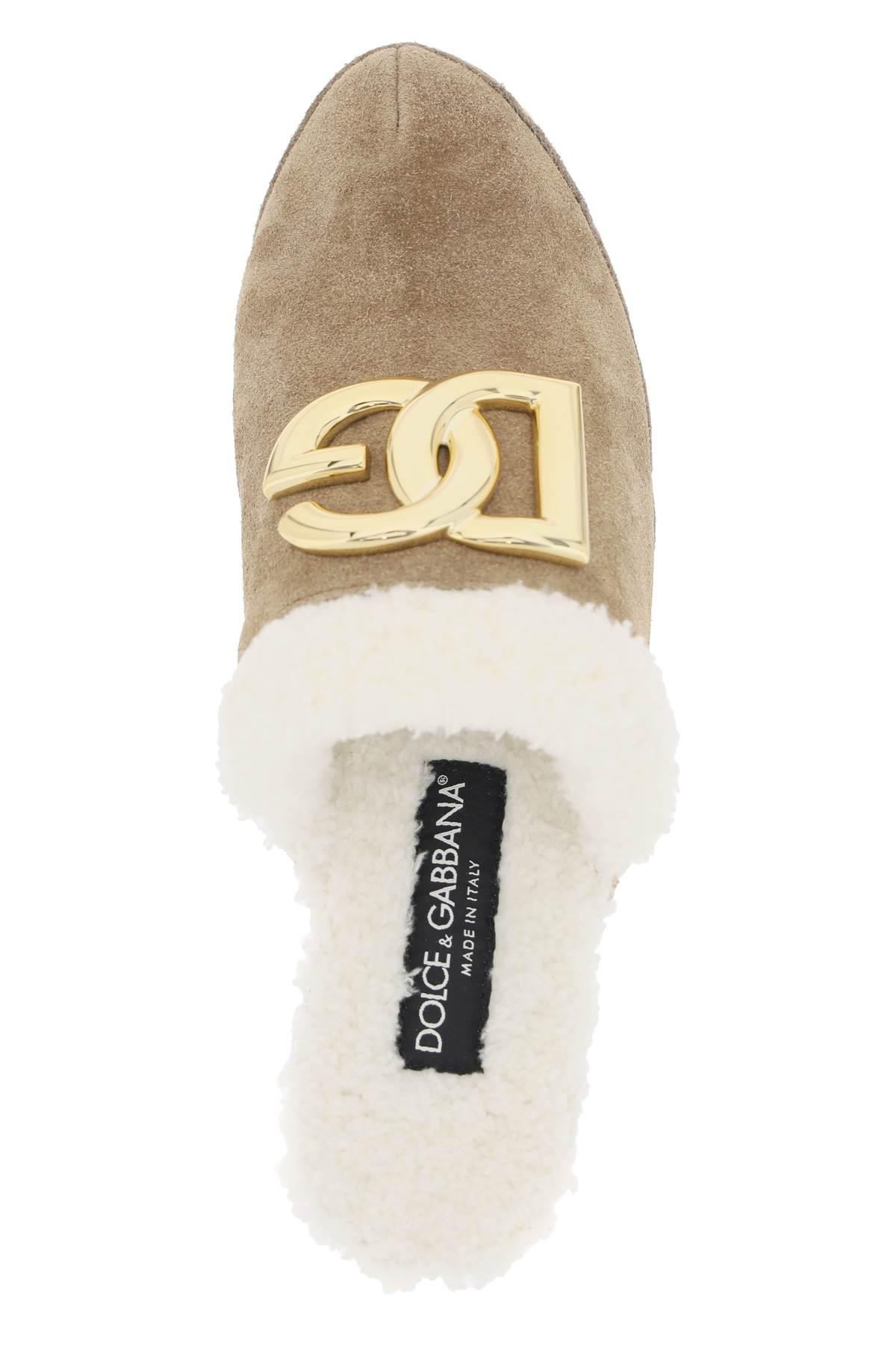 Dolce&Gabbana Men's Beachwear DG-Logo Faux Fur Slides