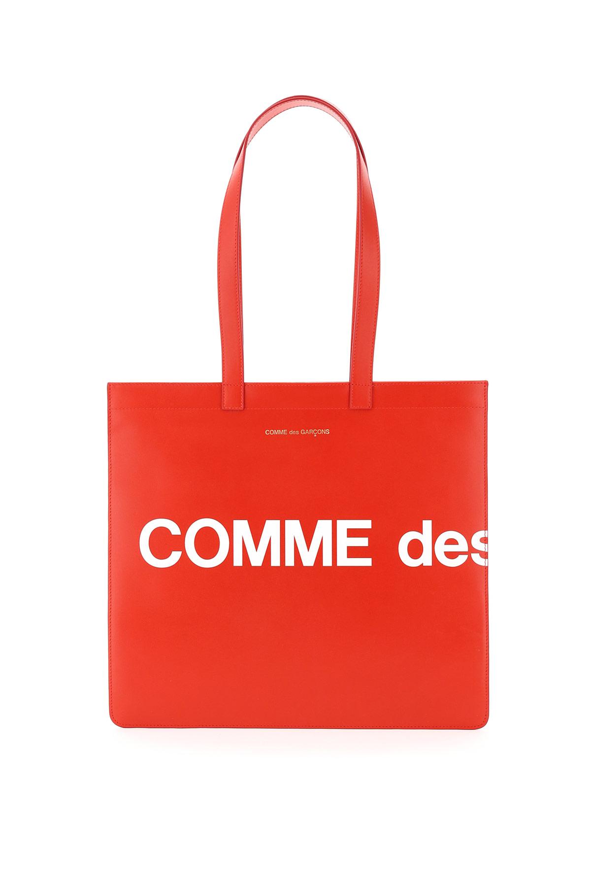 Comme des Garcons Wallet Leather Tote Bag with Logo Os Red